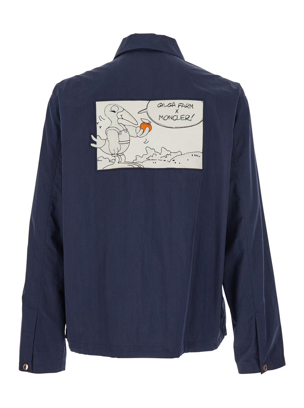 Moncler Genius Men 'Satsuma' Blue Jacket With Logo Patch On The Sleeve And Maxi Logo Patch On The Rear In Cotton Blend Man