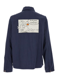 Moncler Genius Men 'Satsuma' Blue Jacket With Logo Patch On The Sleeve And Maxi Logo Patch On The Rear In Cotton Blend Man