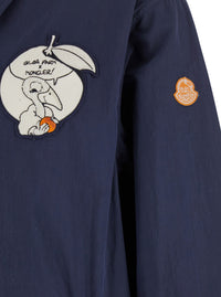 Moncler Genius Men 'Satsuma' Blue Jacket With Logo Patch On The Sleeve And Maxi Logo Patch On The Rear In Cotton Blend Man