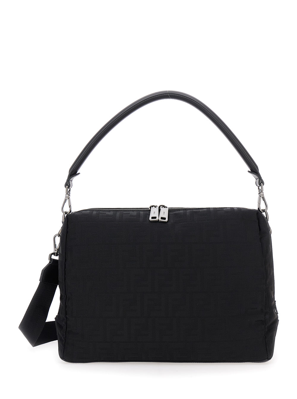 Fendi Men 'Lui Large' Black Shoulder Bag With All-Over Ff Motif In Tech Fabric Man