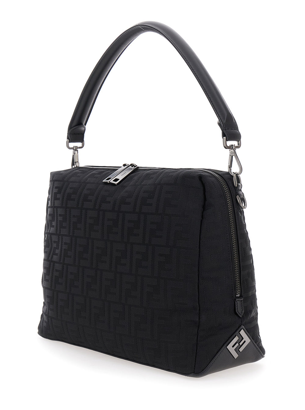 Fendi Men 'Lui Large' Black Shoulder Bag With All-Over Ff Motif In Tech Fabric Man
