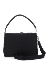 Fendi Men 'Lui Large' Black Shoulder Bag With All-Over Ff Motif In Tech Fabric Man