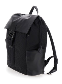 Fendi Men Black Backpack With Logo Plaque And All-Over Ff Motif In Nylon Man