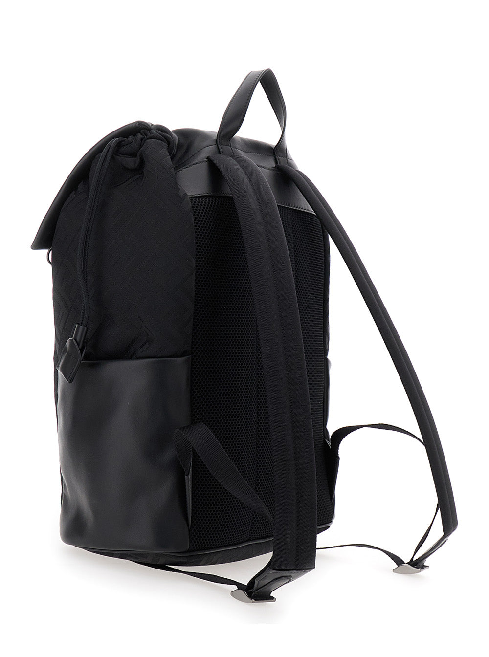 Fendi Men Black Backpack With Logo Plaque And All-Over Ff Motif In Nylon Man