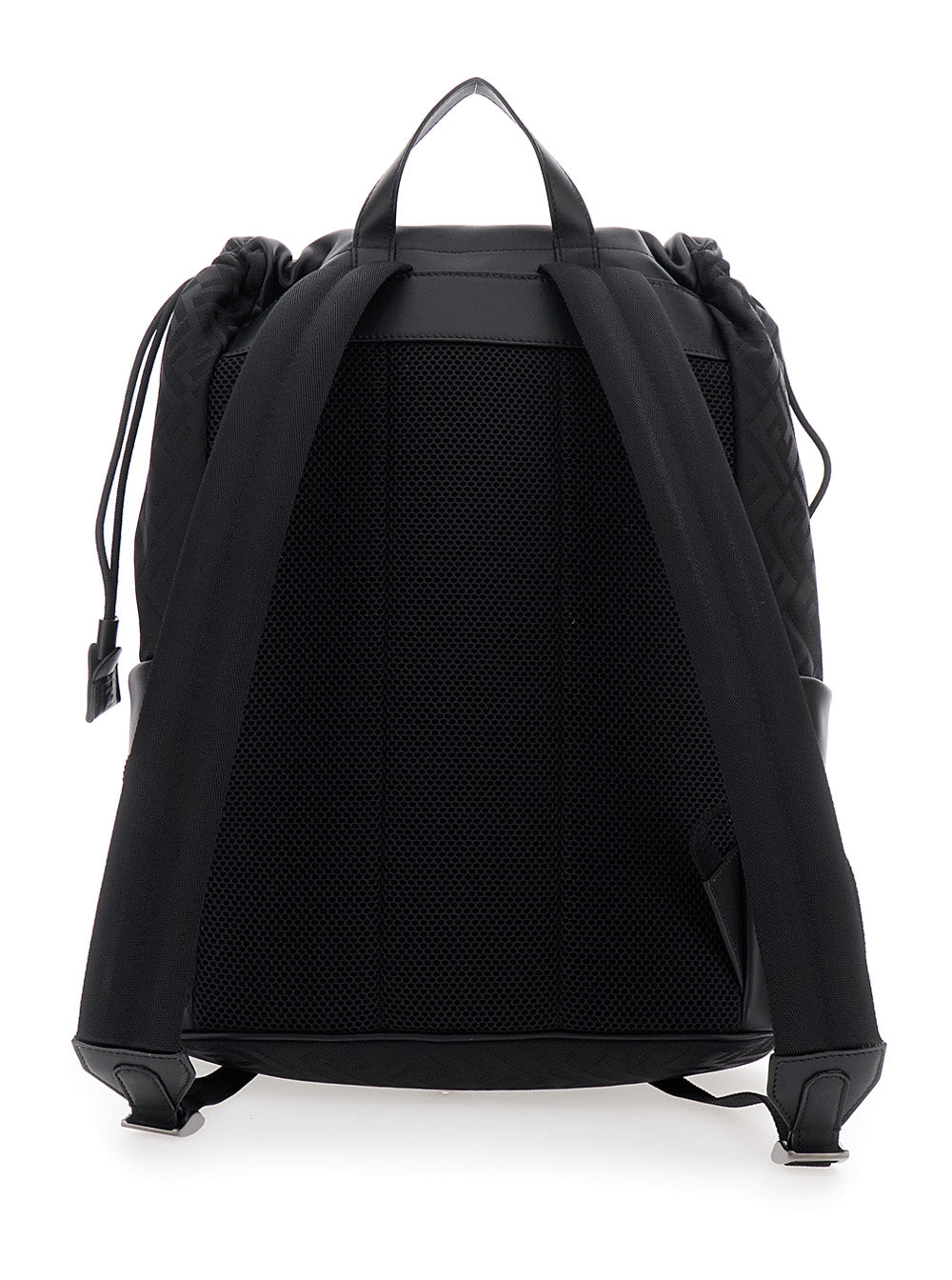 Fendi Men Black Backpack With Logo Plaque And All-Over Ff Motif In Nylon Man