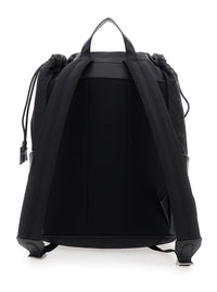 Fendi Men Black Backpack With Logo Plaque And All-Over Ff Motif In Nylon Man