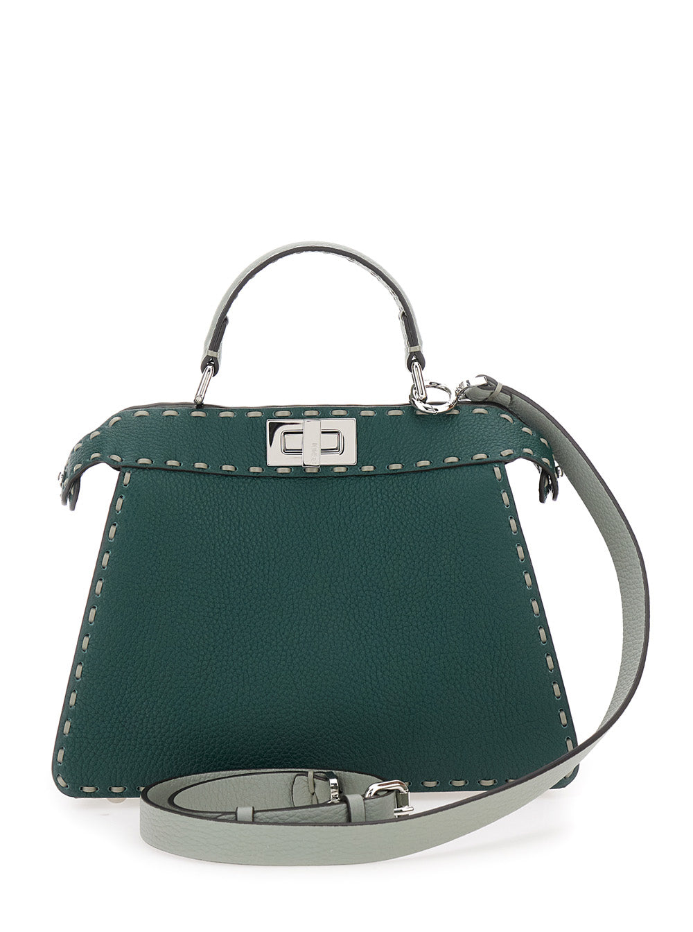Fendi Women 'Peekaboo Iseeu Small' Green Handbag With Shoulder Strap In Leather Woman