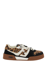 Fendi Women 'Fendi Match' Brown Low Top Sneakers With Ff Application And Leopard Motif In Mixed Leather Woman