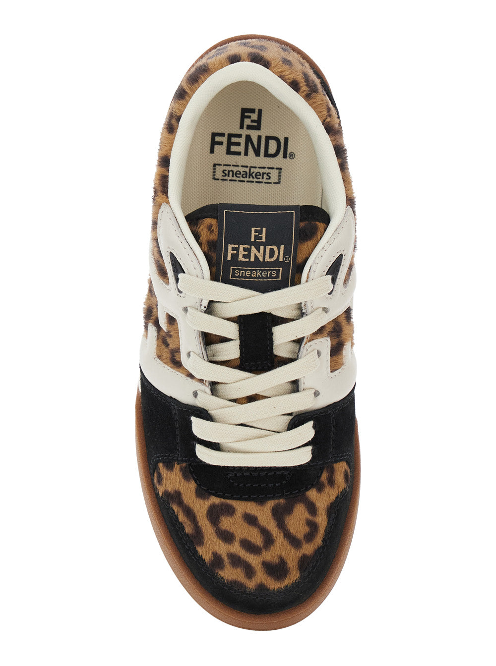 Fendi Women 'Fendi Match' Brown Low Top Sneakers With Ff Application And Leopard Motif In Mixed Leather Woman
