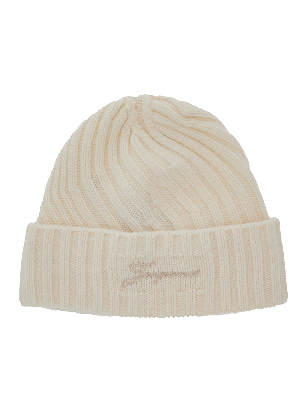 JACQUEMUS Jacquemus Men 'Le Bonnet Tourni' White Beanie With Turn-Up Brim And Logo Lettering On The Front In Wool Man