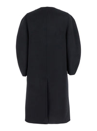 FENDI Fendi Women Black Crewneck Coat With Puffed Sleeves And Two Front Shearling Pockets In Wool Blend Woman