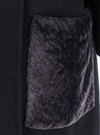 FENDI Fendi Women Black Crewneck Coat With Puffed Sleeves And Two Front Shearling Pockets In Wool Blend Woman
