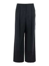 Fendi Women Black Pants With Front Pences And Wide Leg In Wool Woman