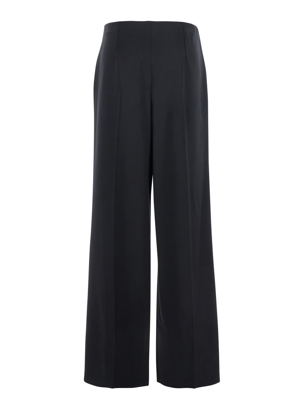 Fendi Women Black Pants With Front Pences And Wide Leg In Wool Woman