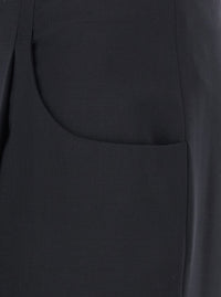 Fendi Women Black Pants With Front Pences And Wide Leg In Wool Woman