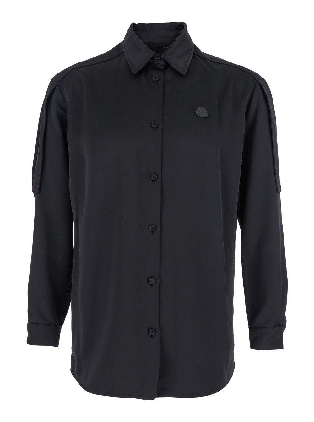 Moncler Genius Women Black Shirt With Classic Collar And Logo Patch On The Chest In Tech Fabric Woman