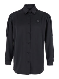 Moncler Genius Women Black Shirt With Classic Collar And Logo Patch On The Chest In Tech Fabric Woman