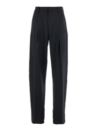 Moncler Genius Women Black Trousers With Pleats On The Front And Side Logo Patch In Stretch Tech Wool Woman