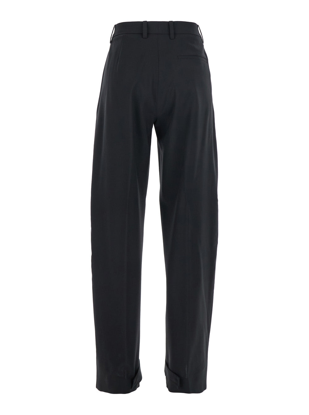 Moncler Genius Women Black Trousers With Pleats On The Front And Side Logo Patch In Stretch Tech Wool Woman