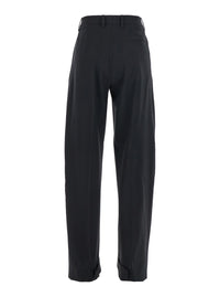 Moncler Genius Women Black Trousers With Pleats On The Front And Side Logo Patch In Stretch Tech Wool Woman