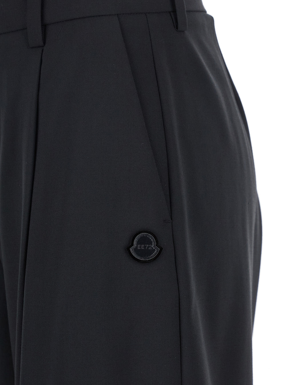 Moncler Genius Women Black Trousers With Pleats On The Front And Side Logo Patch In Stretch Tech Wool Woman
