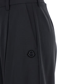 Moncler Genius Women Black Trousers With Pleats On The Front And Side Logo Patch In Stretch Tech Wool Woman