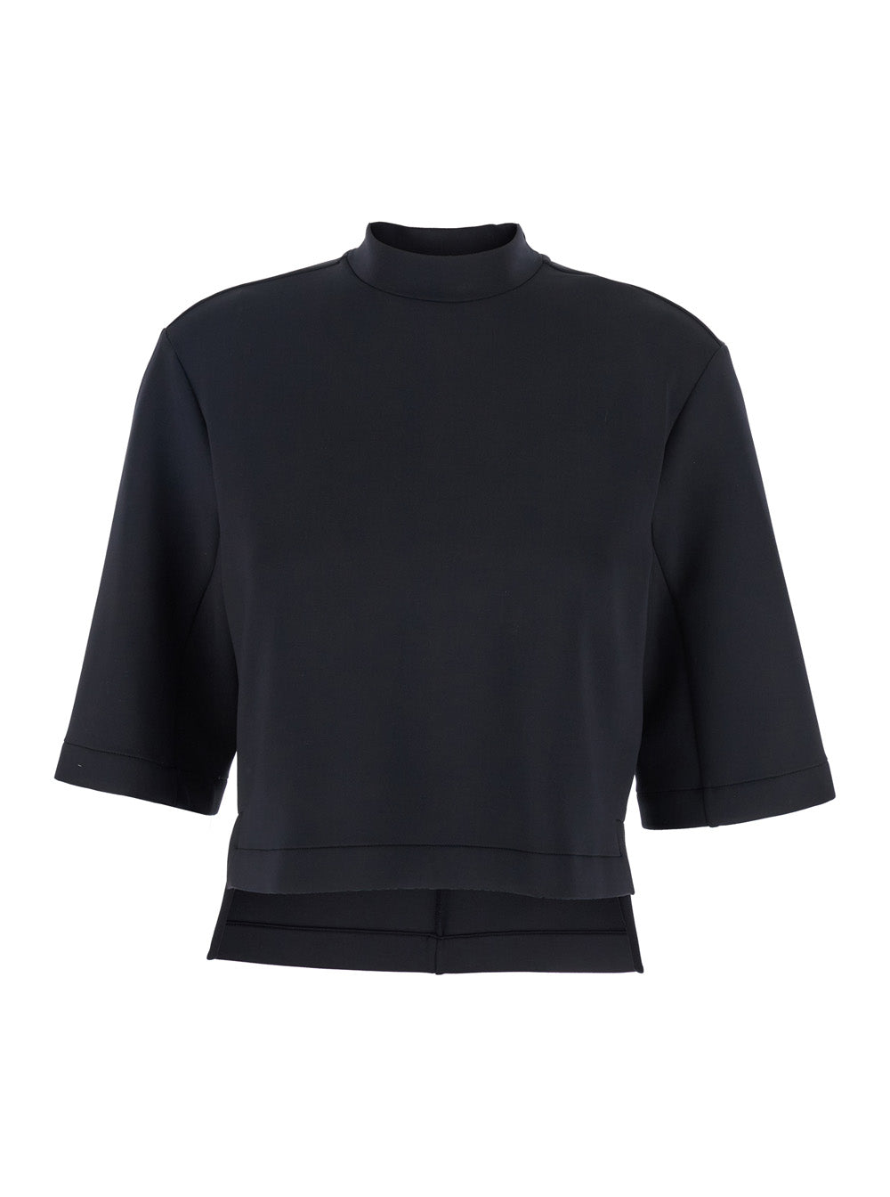 Moncler Genius Women Black Crew Neck T-Shirt With Logo Patch Applied On The Back In Tech Fabric Woman