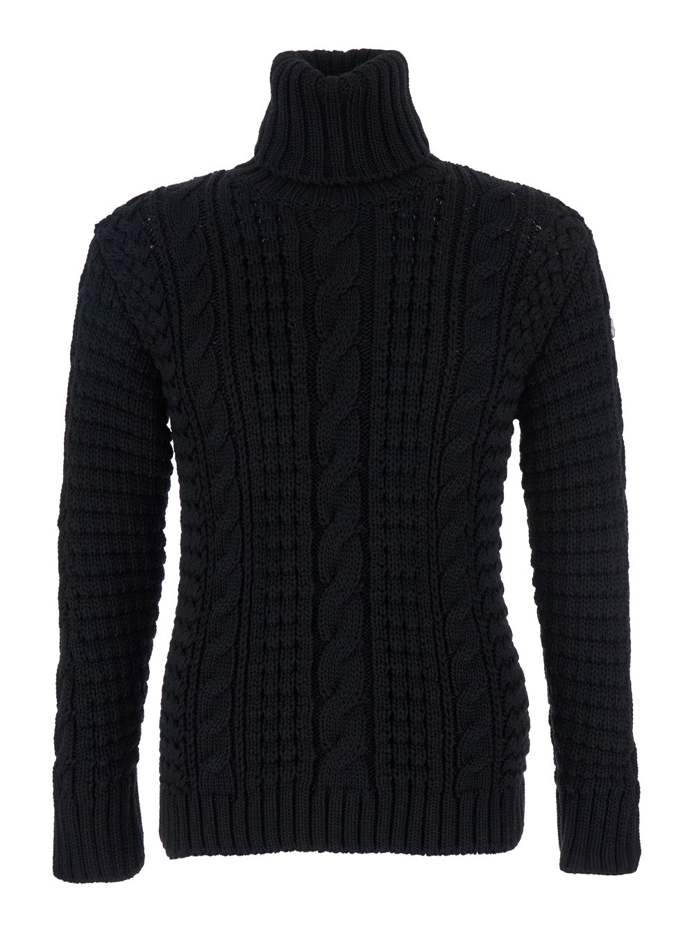 Moncler Genius Women Black Turtleneck Jumper With Cable Knit And Logo Patch On The Sleeve In Merino Wool Woman