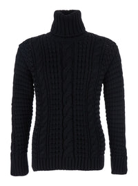 Moncler Genius Women Black Turtleneck Jumper With Cable Knit And Logo Patch On The Sleeve In Merino Wool Woman