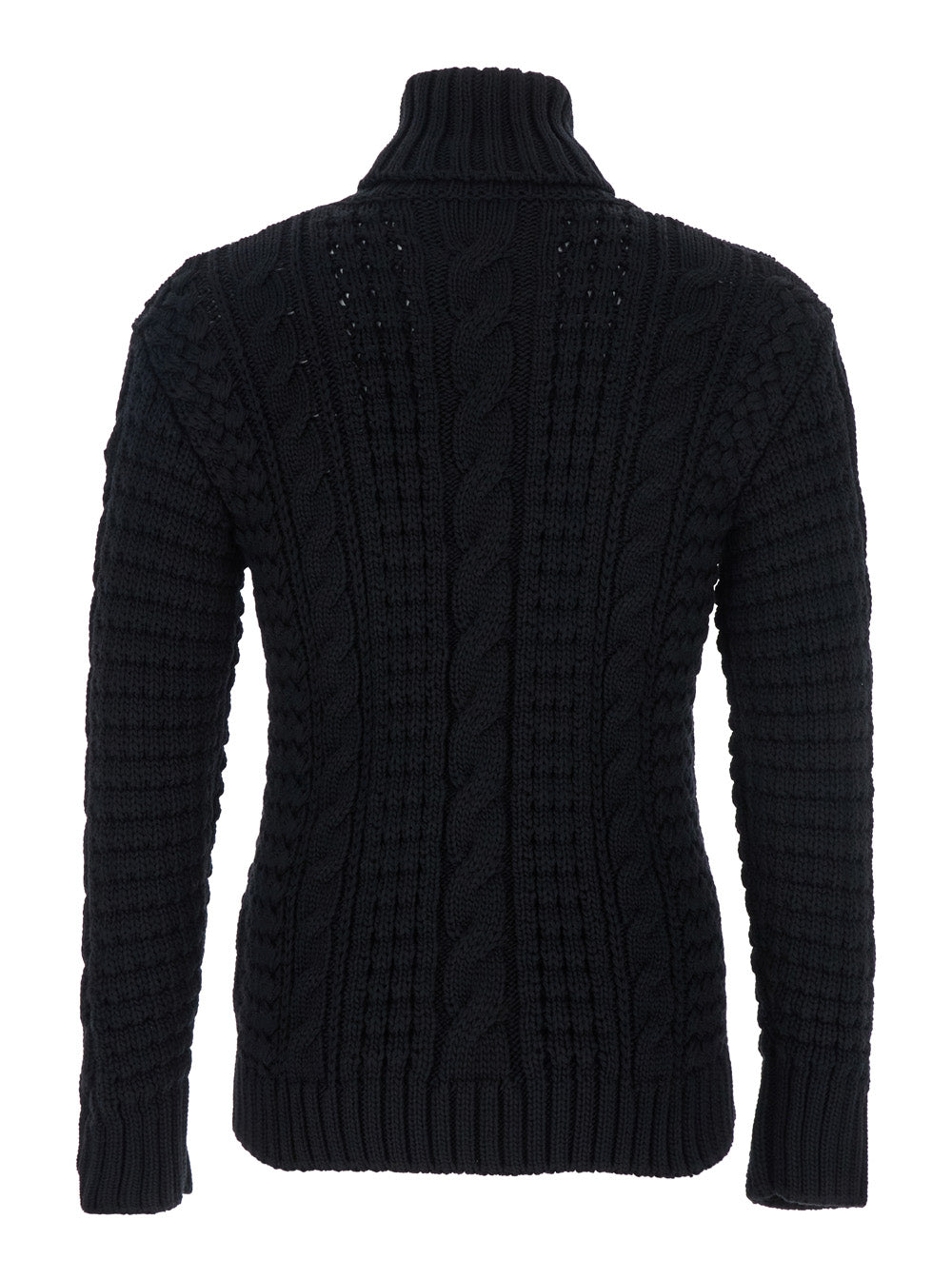 Moncler Genius Women Black Turtleneck Jumper With Cable Knit And Logo Patch On The Sleeve In Merino Wool Woman