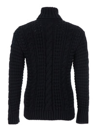 Moncler Genius Women Black Turtleneck Jumper With Cable Knit And Logo Patch On The Sleeve In Merino Wool Woman