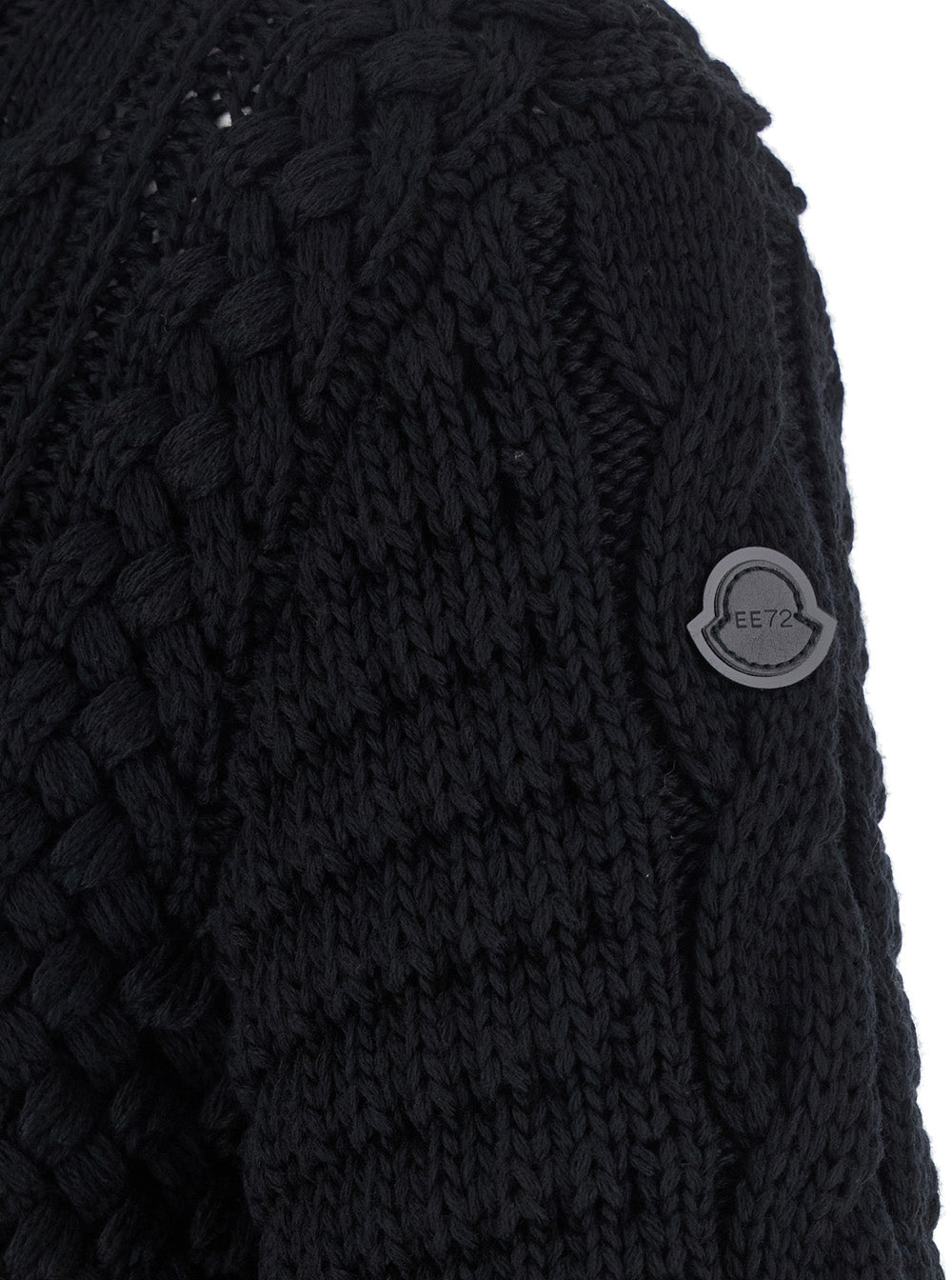 Moncler Genius Women Black Turtleneck Jumper With Cable Knit And Logo Patch On The Sleeve In Merino Wool Woman