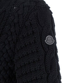Moncler Genius Women Black Turtleneck Jumper With Cable Knit And Logo Patch On The Sleeve In Merino Wool Woman