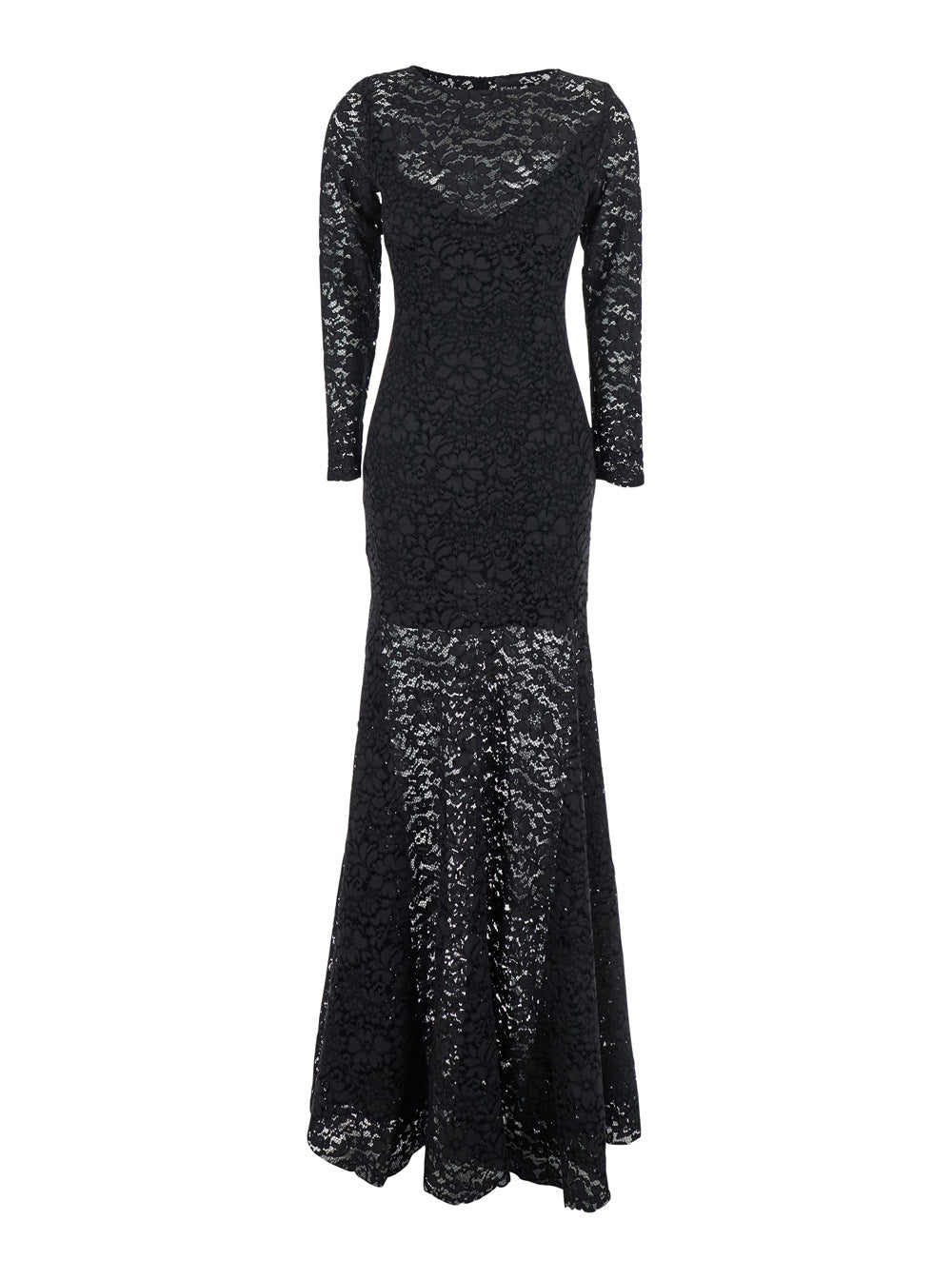 Leplain Women Black Maxi Dress With Rear Concealed Zip Closure And All-Over Embroidery In Lace Woman