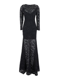 Leplain Women Black Maxi Dress With Rear Concealed Zip Closure And All-Over Embroidery In Lace Woman