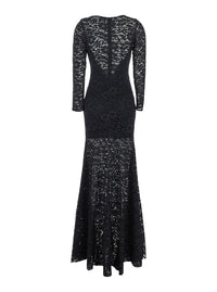 Leplain Women Black Maxi Dress With Rear Concealed Zip Closure And All-Over Embroidery In Lace Woman