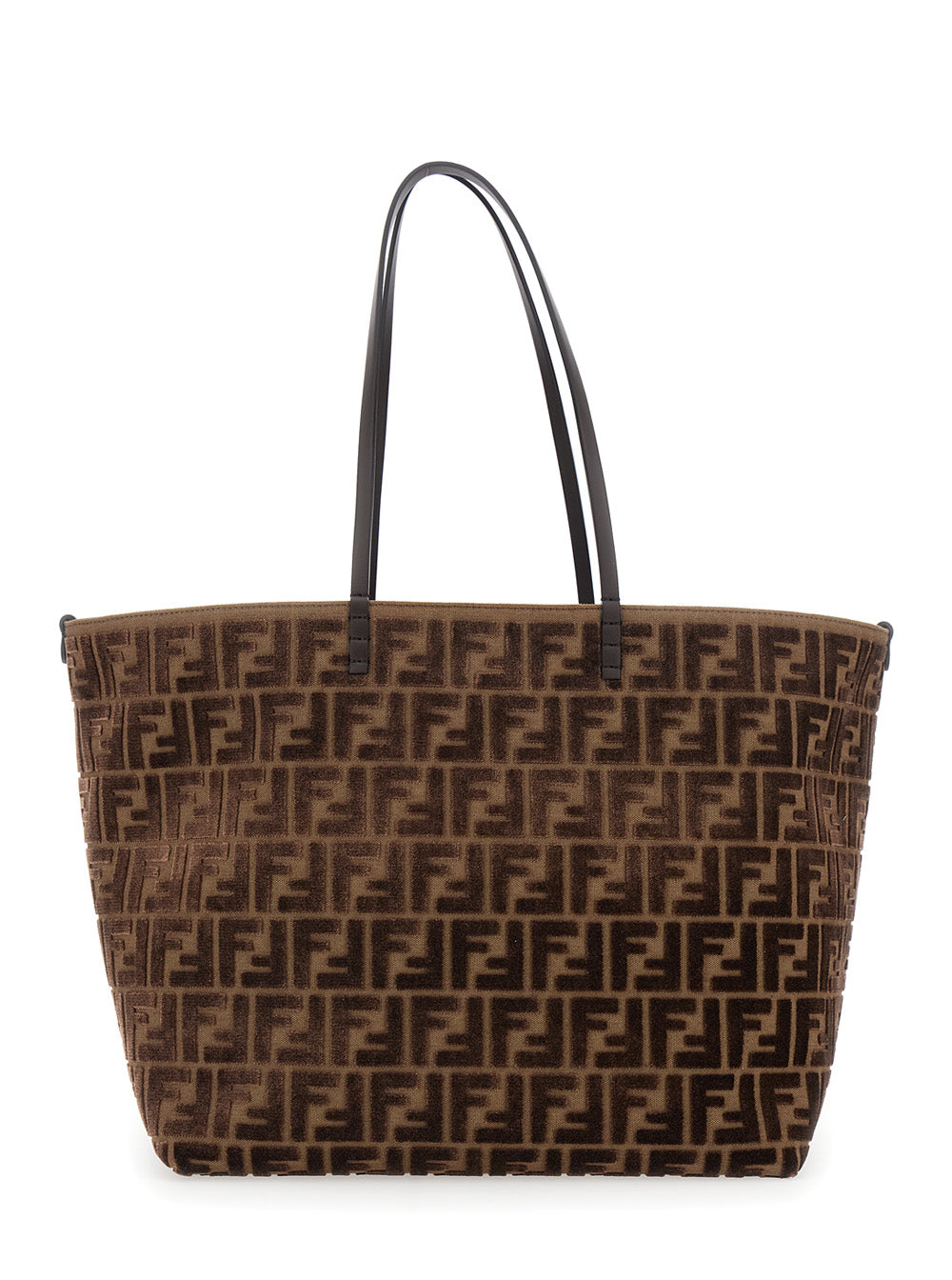 Fendi Women 'Roll Large' Brown Shopper With All-Over Ff Motif In Cotton Blend With Sponge Effect Woman