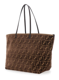 Fendi Women 'Roll Large' Brown Shopper With All-Over Ff Motif In Cotton Blend With Sponge Effect Woman