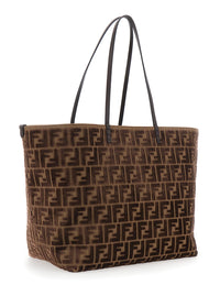 Fendi Women 'Roll Large' Brown Shopper With All-Over Ff Motif In Cotton Blend With Sponge Effect Woman