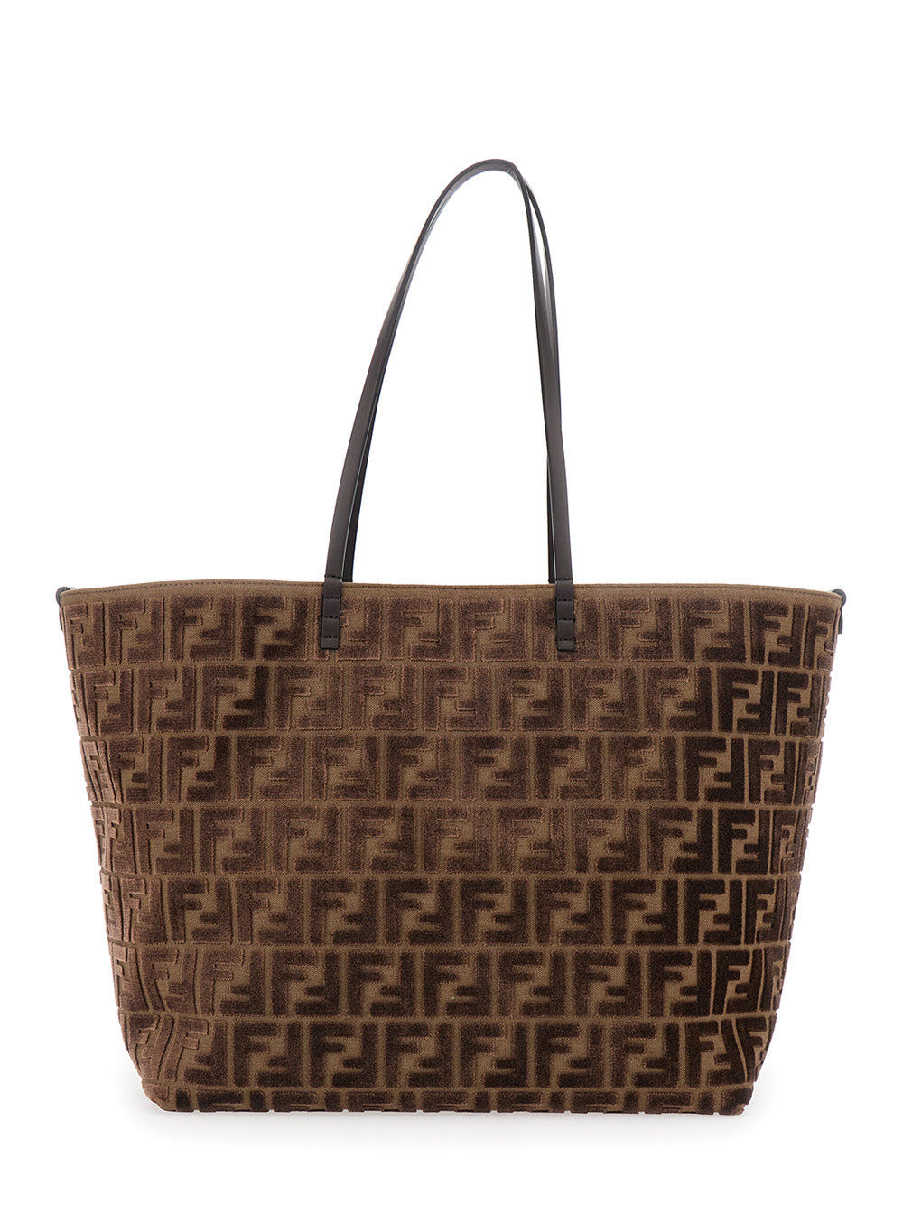 Fendi Women 'Roll Large' Brown Shopper With All-Over Ff Motif In Cotton Blend With Sponge Effect Woman