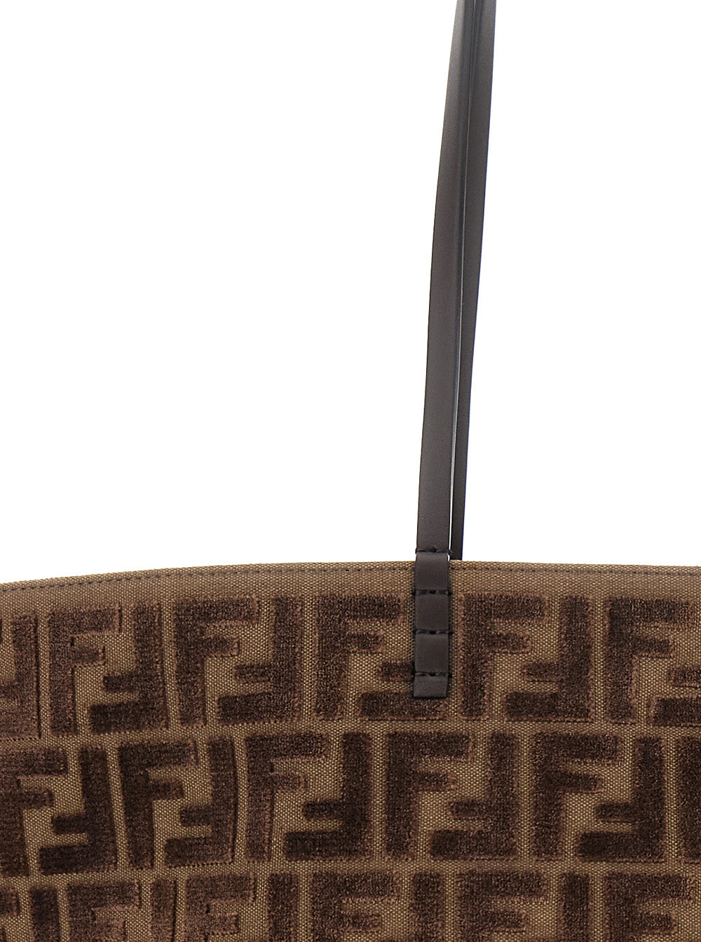 Fendi Women 'Roll Large' Brown Shopper With All-Over Ff Motif In Cotton Blend With Sponge Effect Woman