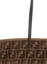 Fendi Women 'Roll Large' Brown Shopper With All-Over Ff Motif In Cotton Blend With Sponge Effect Woman