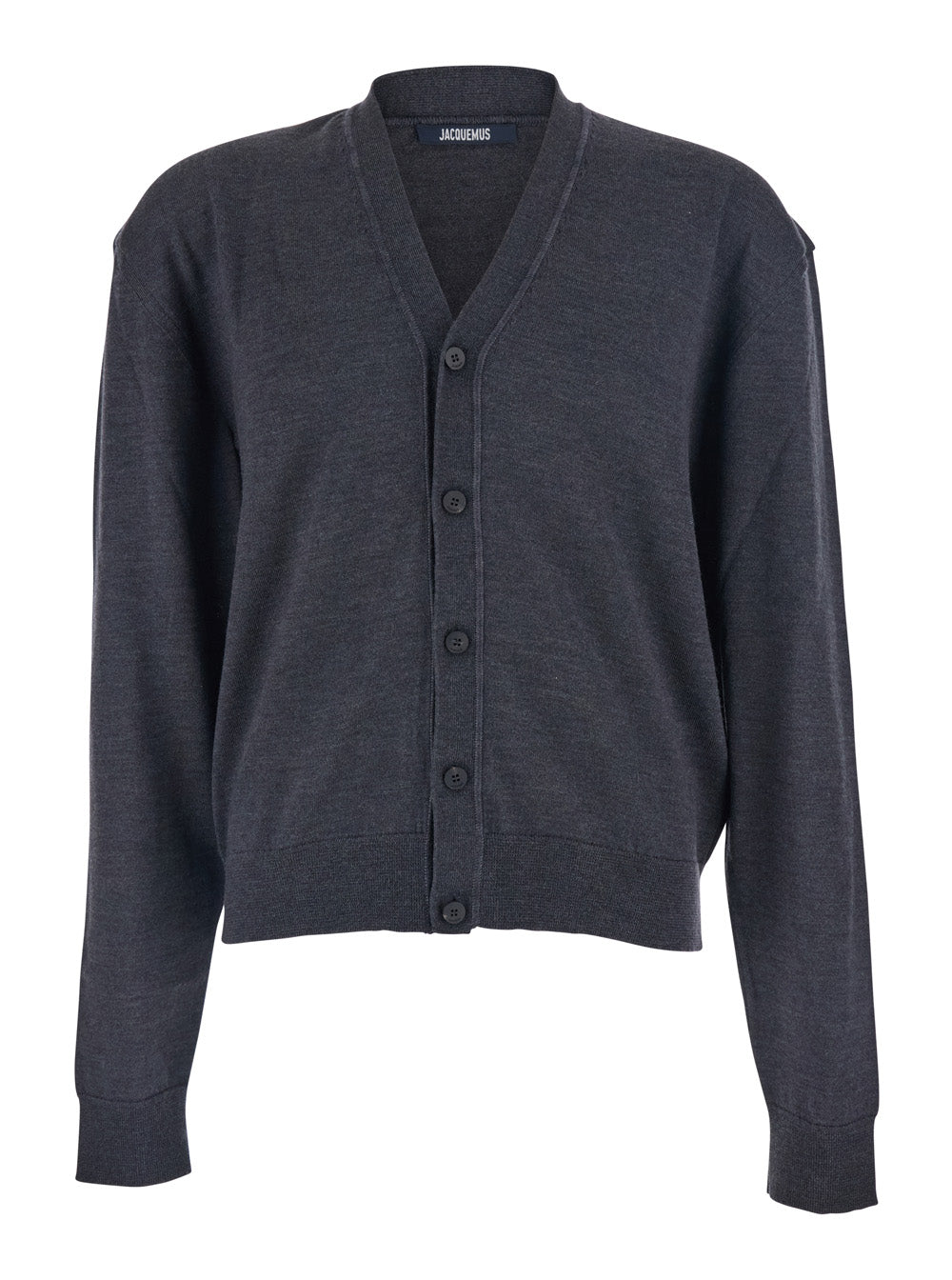 Jacquemus Men Grey V-Neck Cardigan With Logo On The Back In Cotton Man