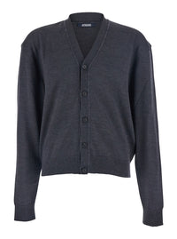 Jacquemus Men Grey V-Neck Cardigan With Logo On The Back In Cotton Man
