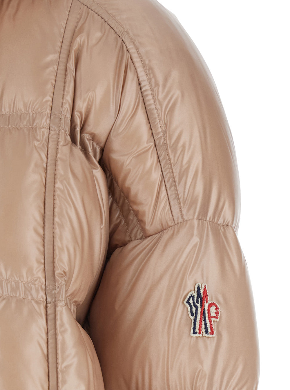 Moncler Grenoble Women 'Rochelairs' Beige Down Jacket With Drawstring Hood And Logo Patch On The Sleeve In Tech Fabric Woman