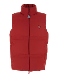 Moncler Genius Men 'Sparky' Red Sleeveless Down Jacket With Slogan Print On The Collar And Logo Patch On The Front In Tech Fabric Stretch Man