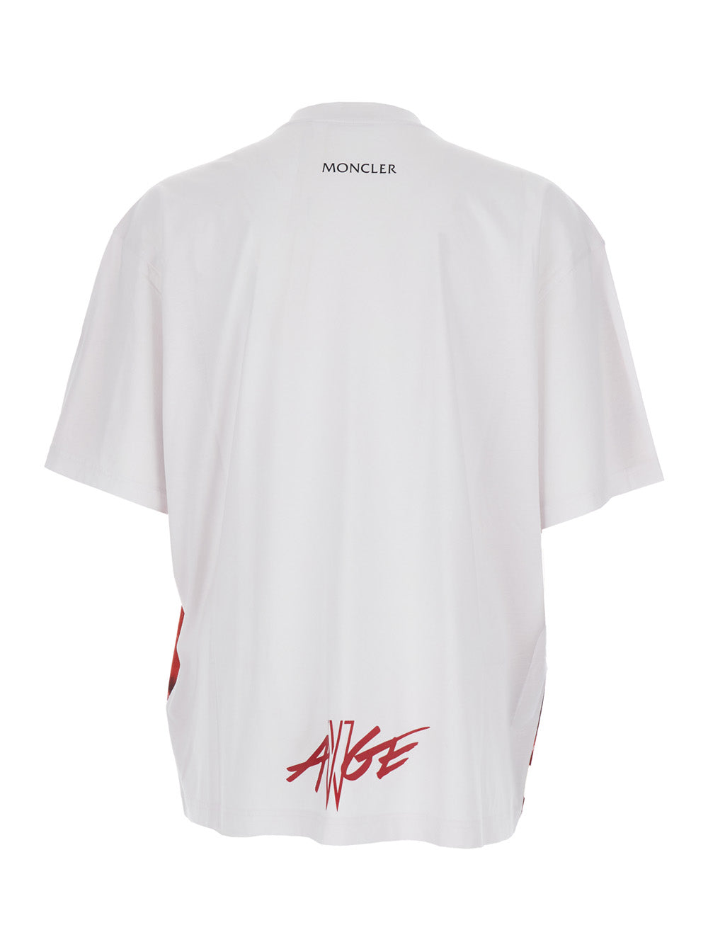 Moncler Genius Men Red Crewneck T-Shirt With Quilted Effect Graphic Print On The Front And Logo Lettering On The Rear In Cotton Man