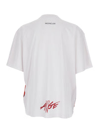 Moncler Genius Men Red Crewneck T-Shirt With Quilted Effect Graphic Print On The Front And Logo Lettering On The Rear In Cotton Man