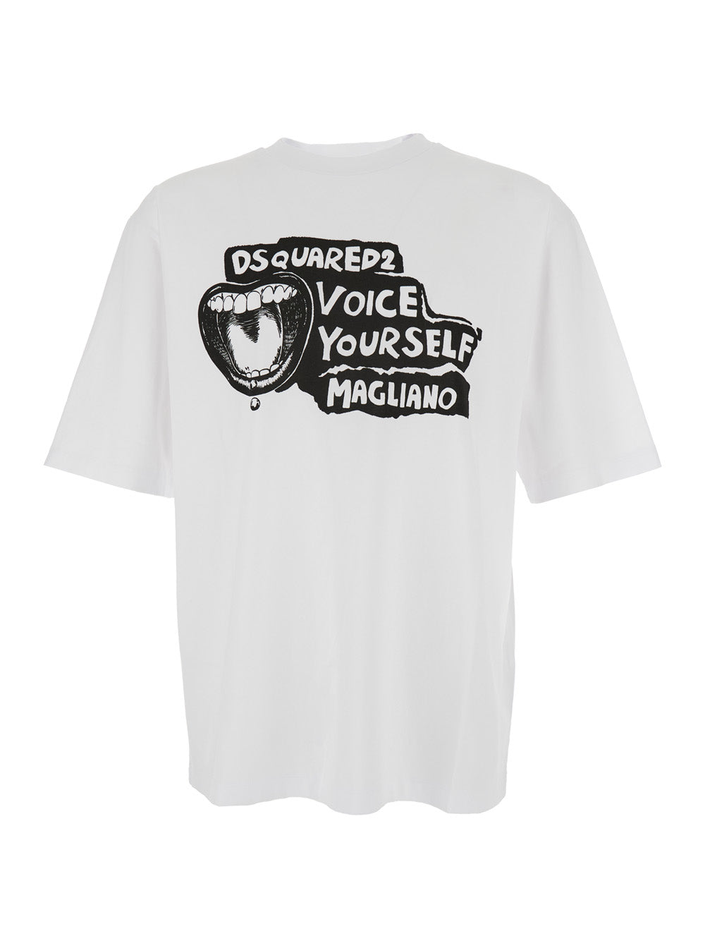 Dsquared2 Men 'D2 X Magliano' White Crewneck T-Shirt With Maxi Print On The Front In Cotton Man