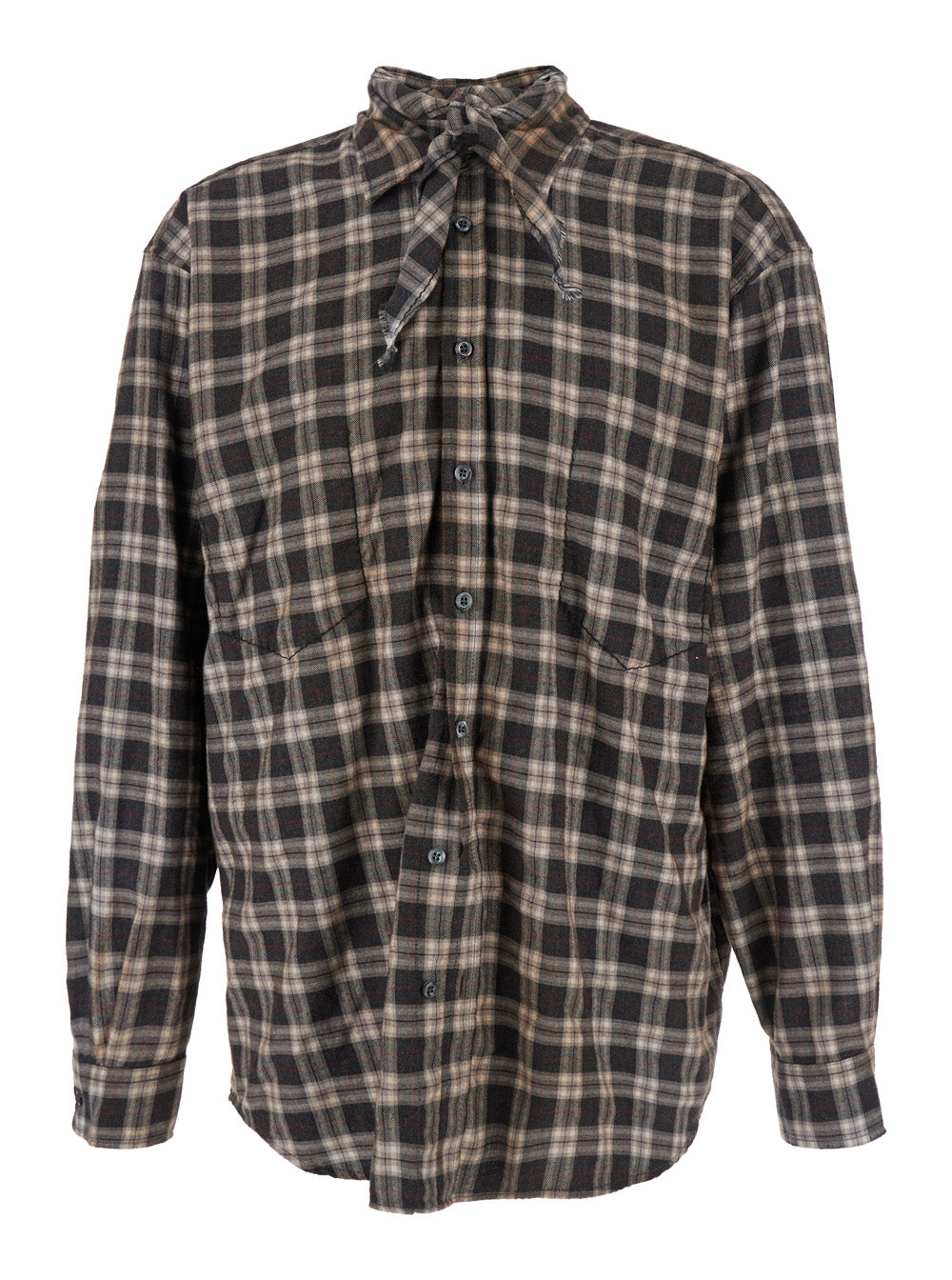 Dsquared2 Men 'D2 X Magliano' Brown Shirt With Tie Detail On The Front And All-Over Check Motif In Cotton Man